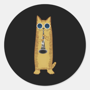 Cat Playing The Clarinet Hippy Hipster Kitty Classic Round Sticker