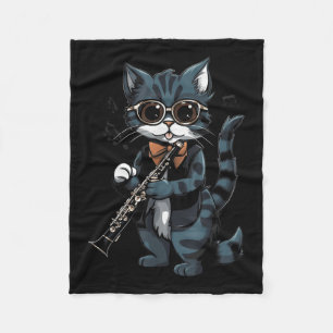 Cat Playing The Clarinet Music Graphic Tees For Me Fleece Blanket