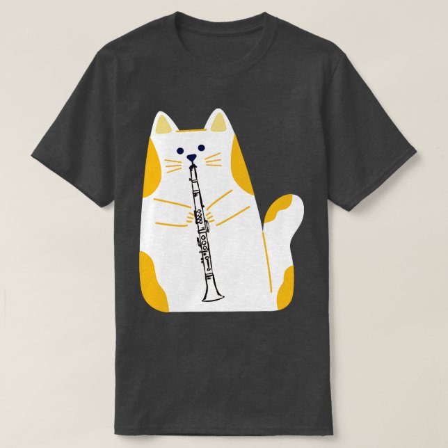 Cat Playing The Clarinet  T-Shirt (Design Front)