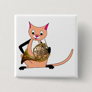 Cat Playing the French Horn 15 Cm Square Badge