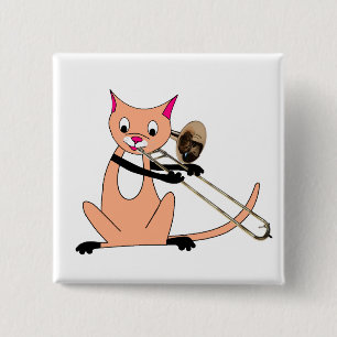 Cat Playing the Trombone 15 Cm Square Badge