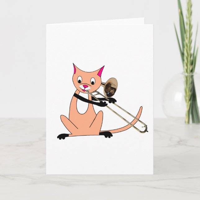 Cat Playing the Trombone Card (Front)