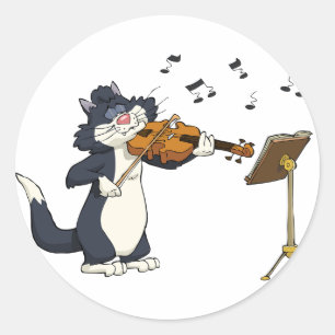 Cat Playing The Violin Classic Round Sticker