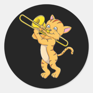 Cat Playing Trombone Marching Band Trombone Classic Round Sticker