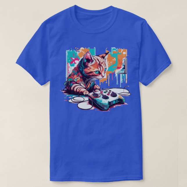 Cat Playing Video Game T-Shirt (Design Front)