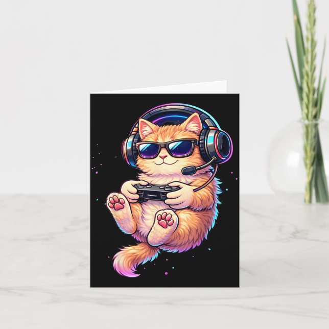 Cat Playing Video Games Funny Cat Gaming Card (Front)
