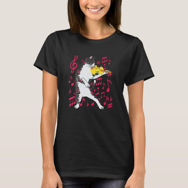 Cat Playing Violin Musical Instruments Violinist C T-Shirt (Front)