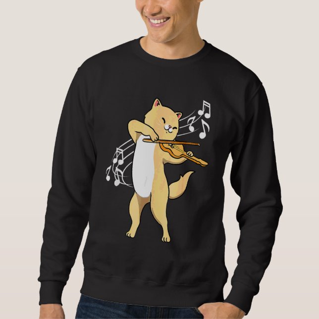 Cat Playing Violin Violinist Fun Cats Playing Viol Sweatshirt (Front)