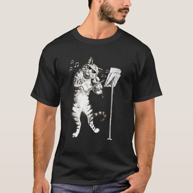 Cat Playing Violin  Violinist Gift Tee (Front)
