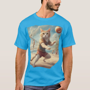 Cat Playing Volleyball on the Beach funny T-Shirt