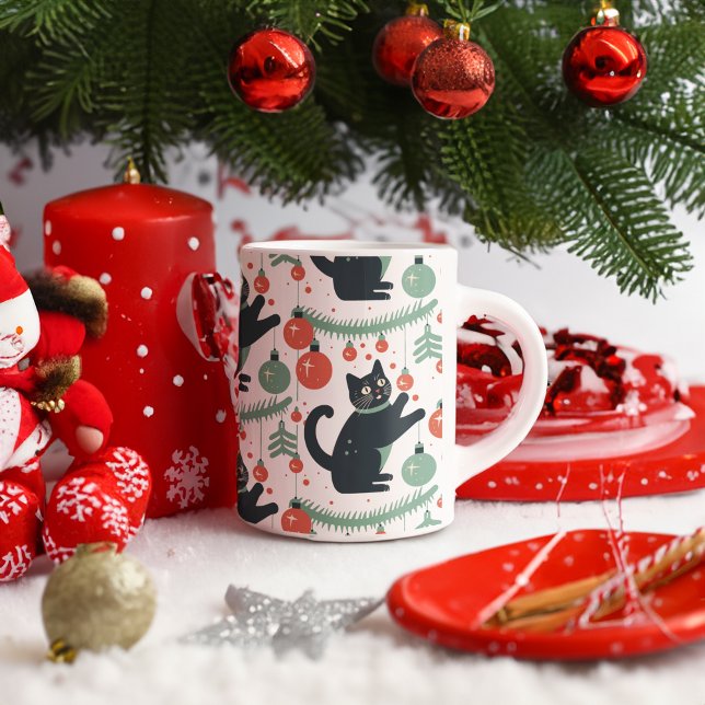 Cat Playing with Christmas Tree Ornaments Coffee Mug (Creator Uploaded)