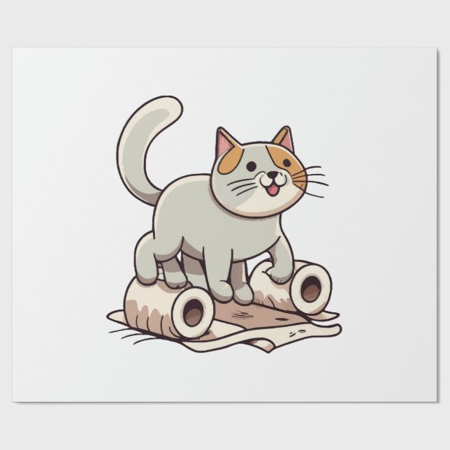 Cat Playing with Toilet Paper (Flat)