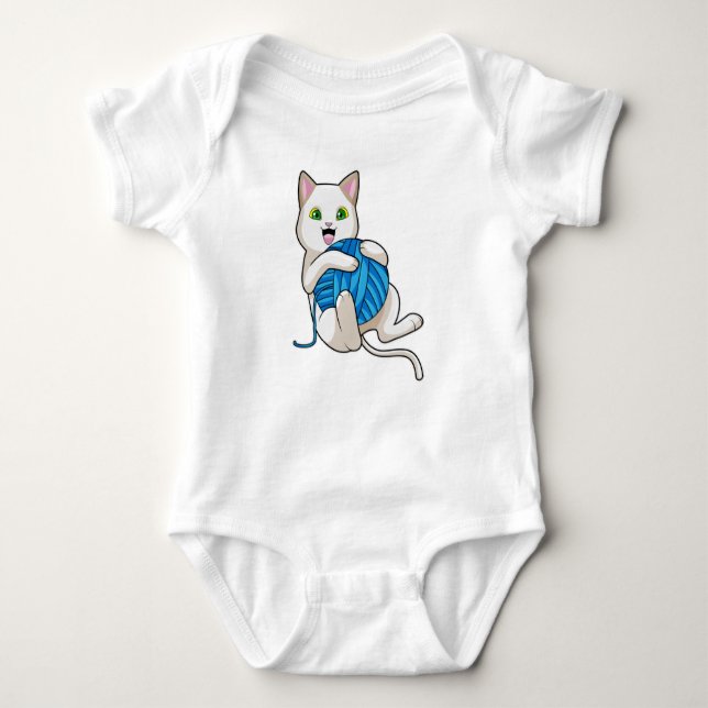 Cat Playing Wool Baby Bodysuit (Front)