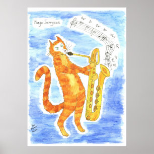Cat plays Baritone Saxophone “Giant Steps” Poster
