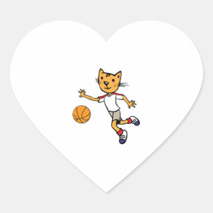 Cat Plays Basketball, Basketball Sports Jersey Heart Sticker