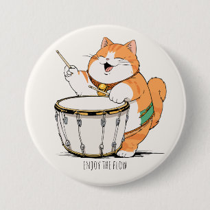 Cat Plays The Drum 7.5 Cm Round Badge