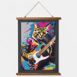Cat plays the guitar, rock graffiti hanging tapestry