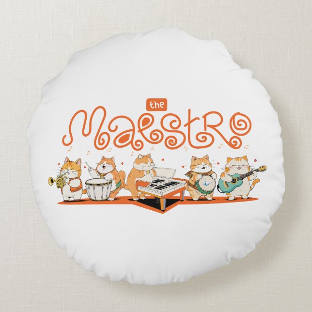 Cat Plays The Guitar Round Cushion (Back)
