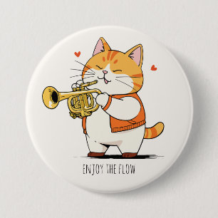 Cat Plays The Trumpet 7.5 Cm Round Badge