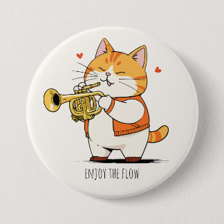 Cat Plays The Trumpet 7.5 Cm Round Badge