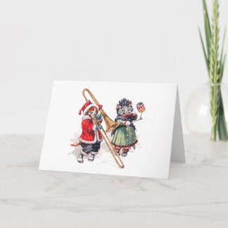 Cat Plays Trombone in the Snow Holiday Card