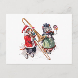 Cat Plays Trombone in the Snow Postcard