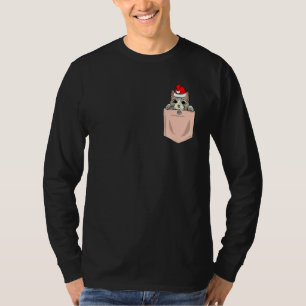 Cat Pocket Christmas Peeking Kitten Santa Hat Cute T-Shirt