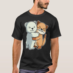 Cat & Polar Bear Hugging Cute Animals For Women Cu T-Shirt
