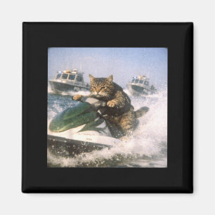 Cat Police Chase Meme Watercraft Cat Lover Humour Magnet