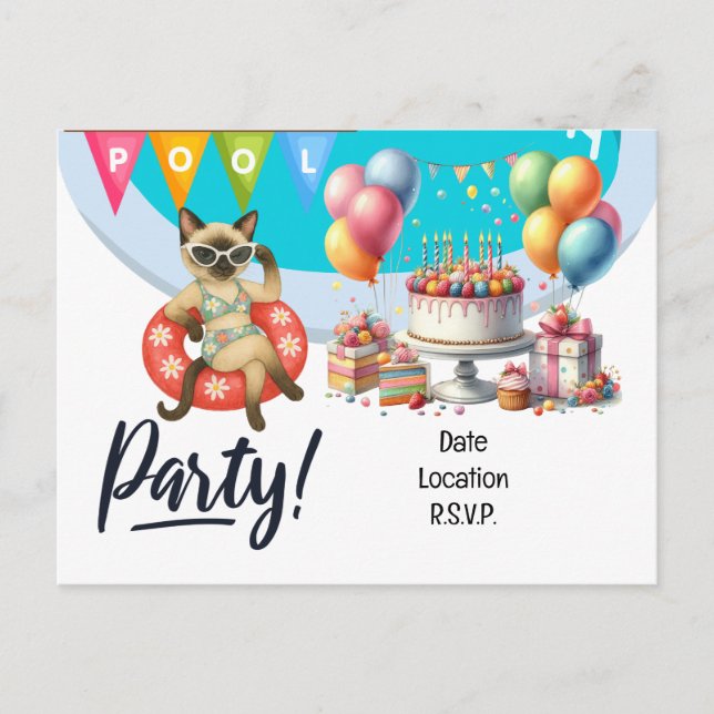 Cat Pool Birthday  Party for Cat lovers Postcard (Front)