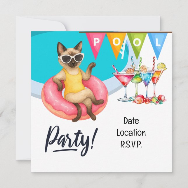 Cat Pool Party for Cat lovers Invitation (Front)
