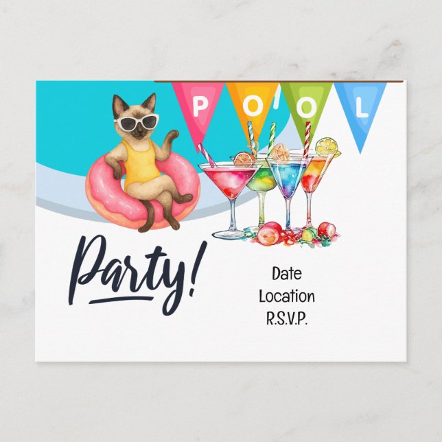 Cat Pool Party for Cat lovers Postcard (Front)