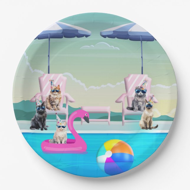 Cat Pool Pawty Paper Plate (Front)