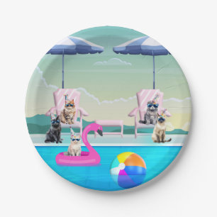 Cat Pool Pawty Paper Plate