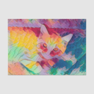 Cat Pop Art Colourful Yellow Pink Blue Hippie Tissue Paper