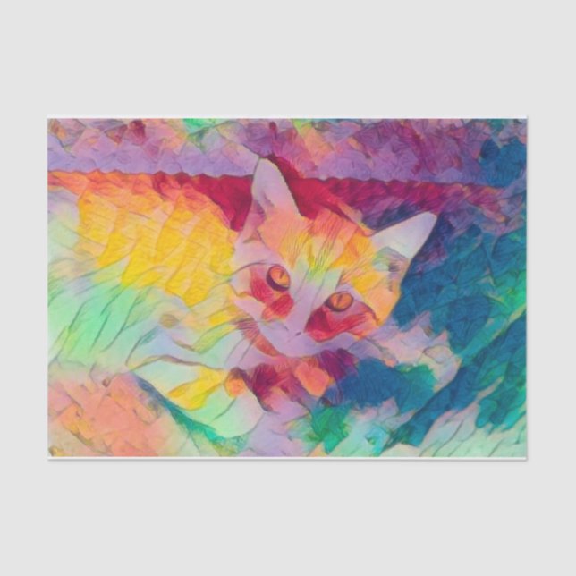 Cat Pop Art Colourful Yellow Pink Blue Hippie Tissue Paper (Front)