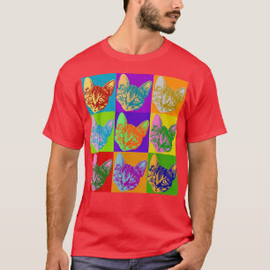 Cat Pop Art Inspired Kitty Graphic Cats Bright Col T-Shirt