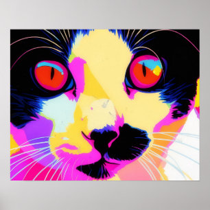 Cat Pop Art Neon Colourful Poster