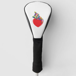 Cat Pop Art Style Kitty On A Heart Golf Head Cover