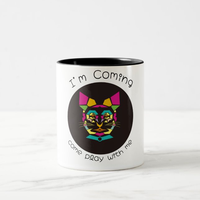 cat pop art Two-Tone coffee mug (Center)