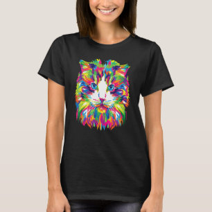 Cat Portrait Colourful Cat Tabby Persian Maine Coo T-Shirt
