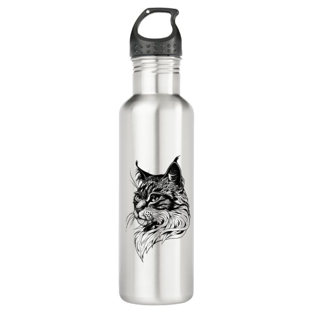Cat Portrait hand-drawn 710 Ml Water Bottle (Front)