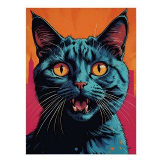 Cat Portrait Pop Art Style Poster