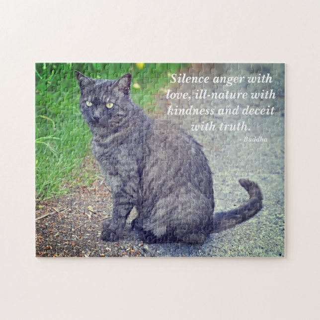 Cat posing II Motivational Buddhist Quote Jigsaw Puzzle (Horizontal)