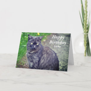 Cat posing on a walk Adorable Happy Birthday Card