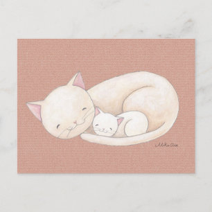 Cat postcard Cat Mum & Baby Art Postcard Cute Cat