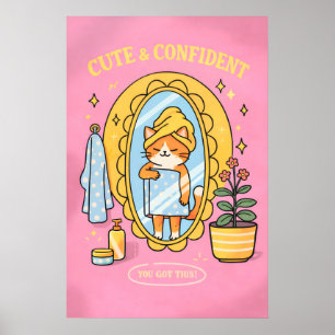 Cat Poster, Girly Self Love Wall Art, Pink Poster