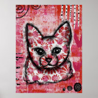 Cat Poster Orange Hot Pink - Bright Kitty