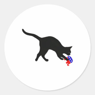 Cat Pouncing On Gop Elephant Funny Democat Classic Round Sticker
