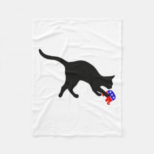 Cat Pouncing On Gop Elephant Funny Democat Fleece Blanket